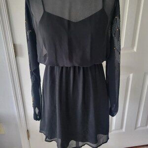 Urban Outfitters Black Elastic Waist Sheer Overlay Black Tunic Dress - Size S